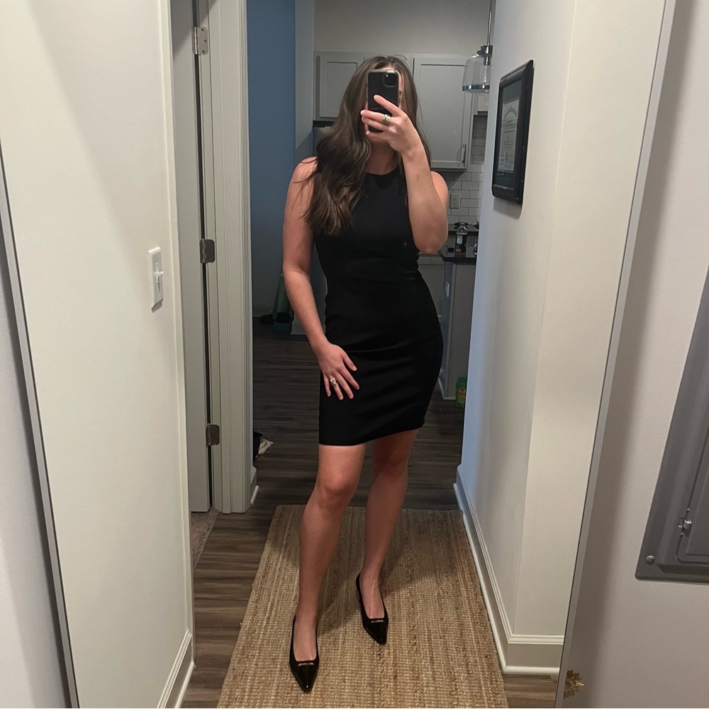 Theory Sleeveless Fitted Scuba Dress In Black - Picture 3 of 6